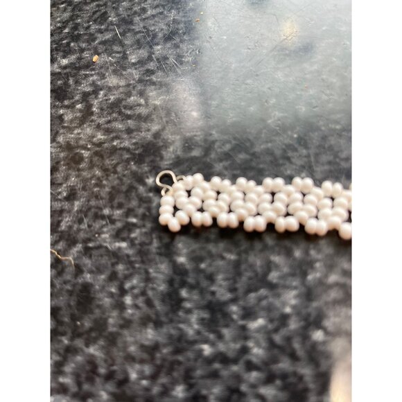 Vtg 1970's Hand Beaded Yoke Or Net Style Necklace 5 Beaded Triangles White Blue - Picture 8 of 8